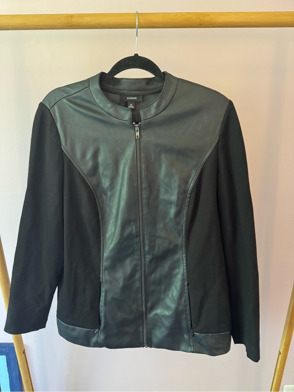 Alfani Black Faux Leather-Front Zip Jacket